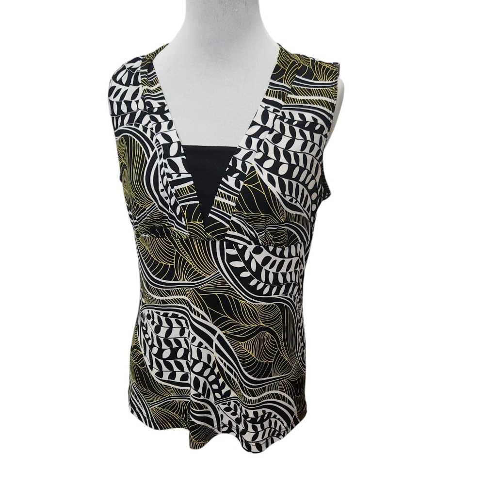 JKLA California Stylish Black Gold White Abstract Sleeveless . Top